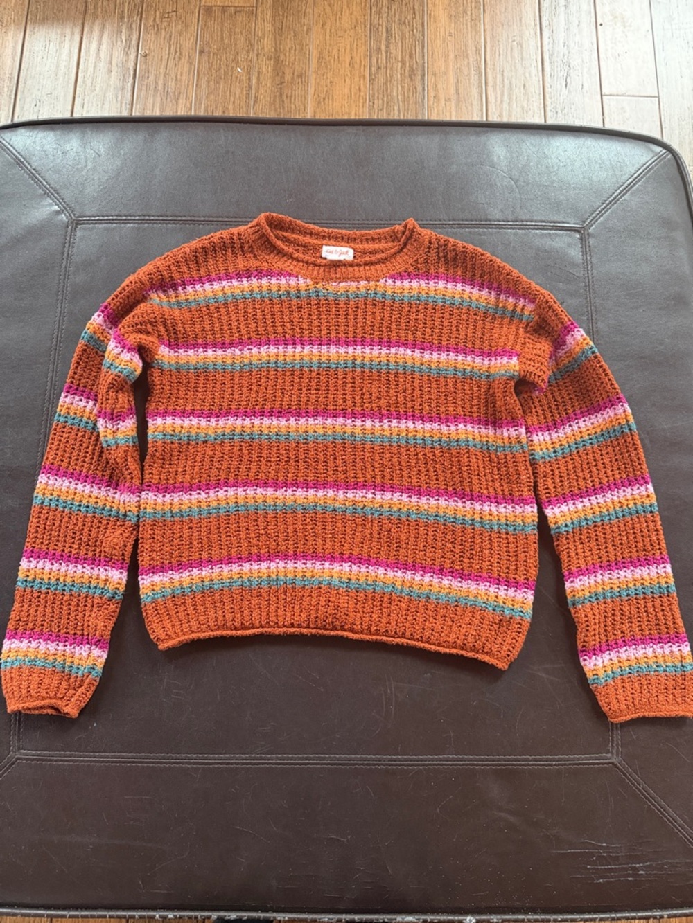 Cat & Jack Rust and Multicolored Striped Crewneck Sweater (Size 14/16)